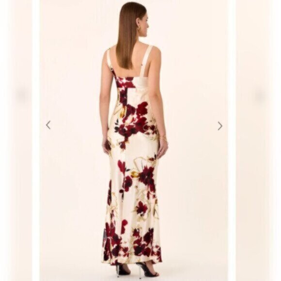 NICHOLAS Sally Watercolor Floral Ivory Cowl Neck Side Slit Maxi Dress - Picture 2 of 15